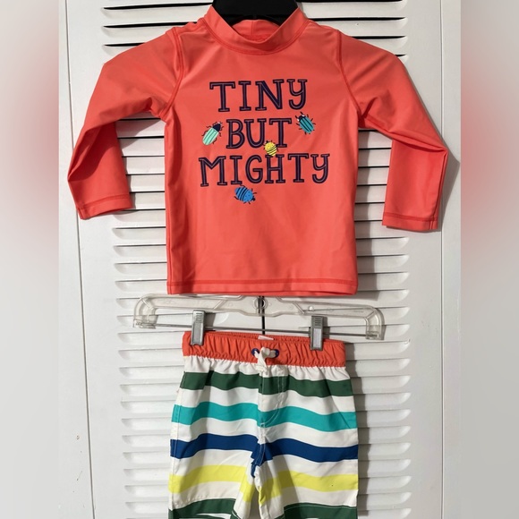 CARTER’s BOYS SWIMSUIT 24months, orange and stripes, shorts and t-shirt - Picture 5 of 16